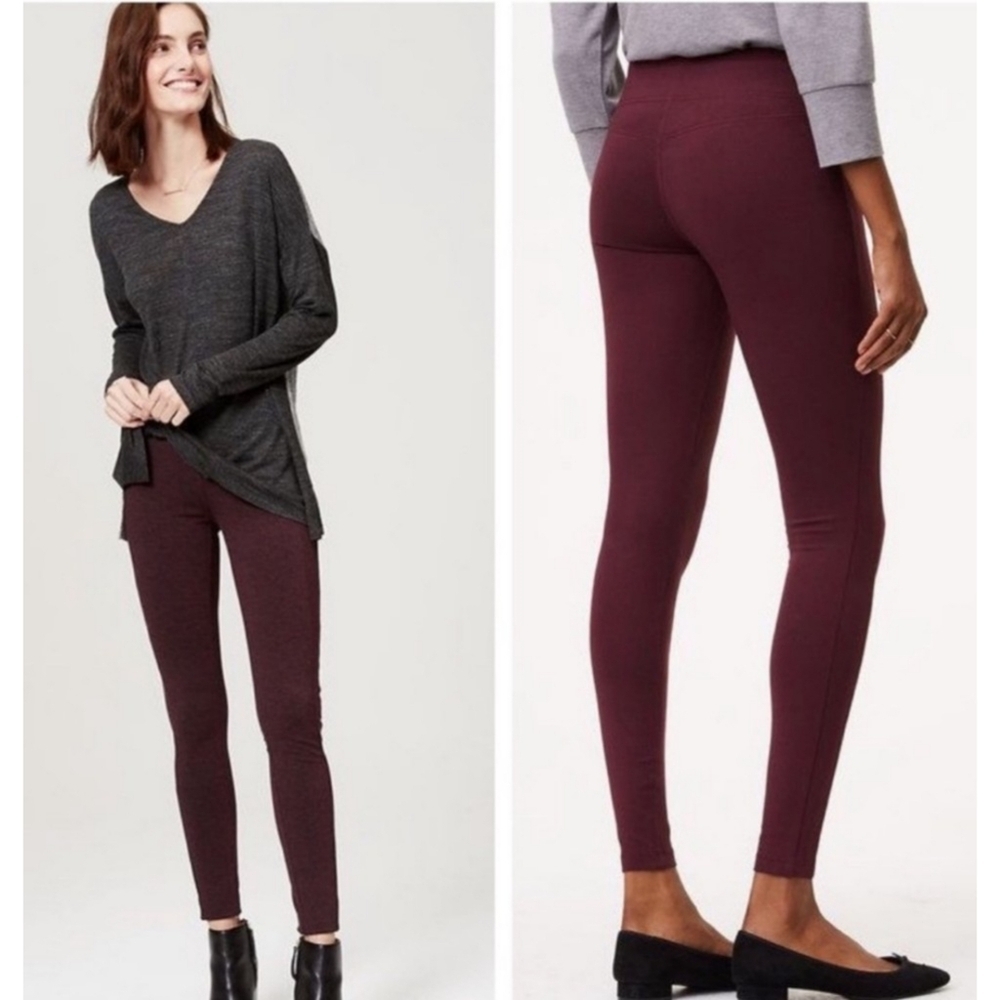 Loft Ponte Knit Elastic Waist Leggings Heathered Maroon Size M